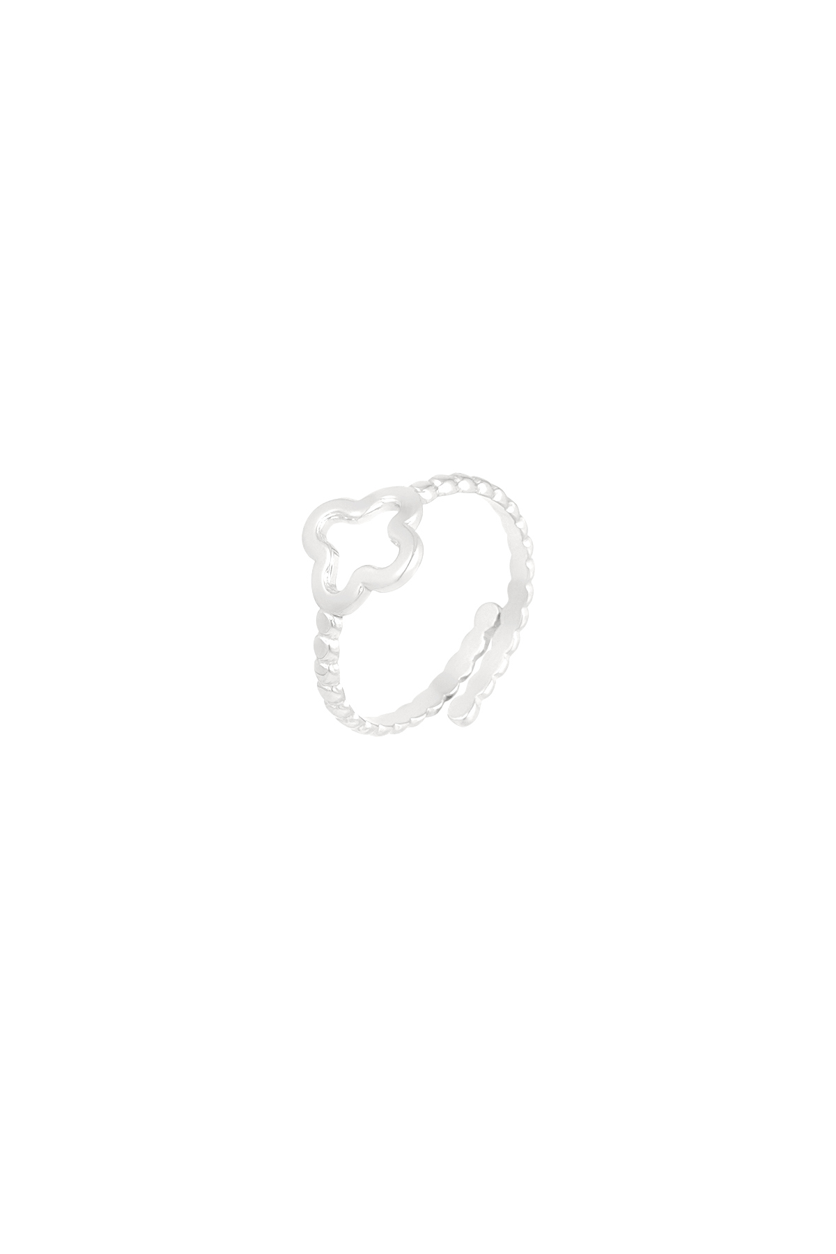 Twisted ring with clover - silver  h5 