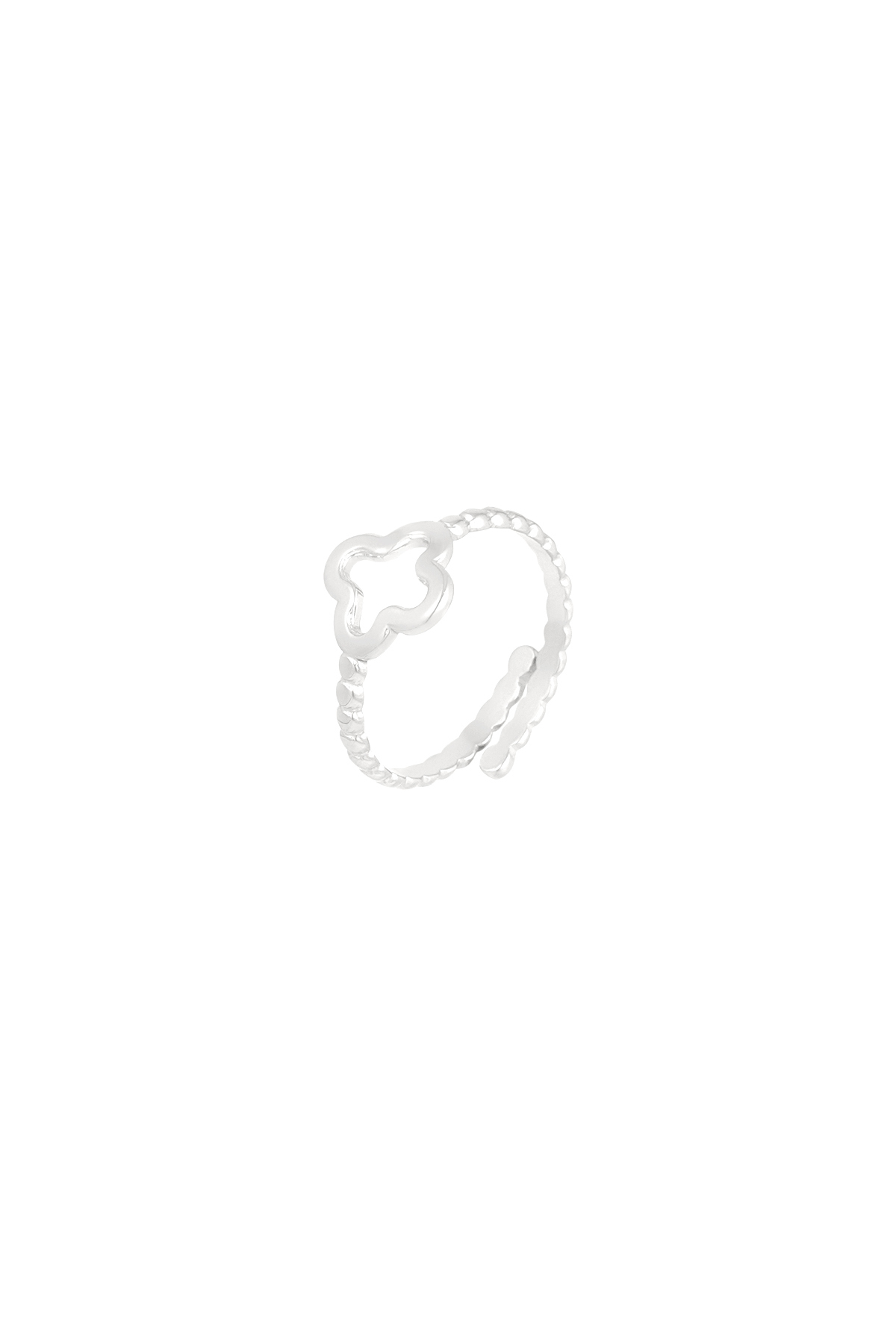 Twisted ring with clover - Silver Color color 2