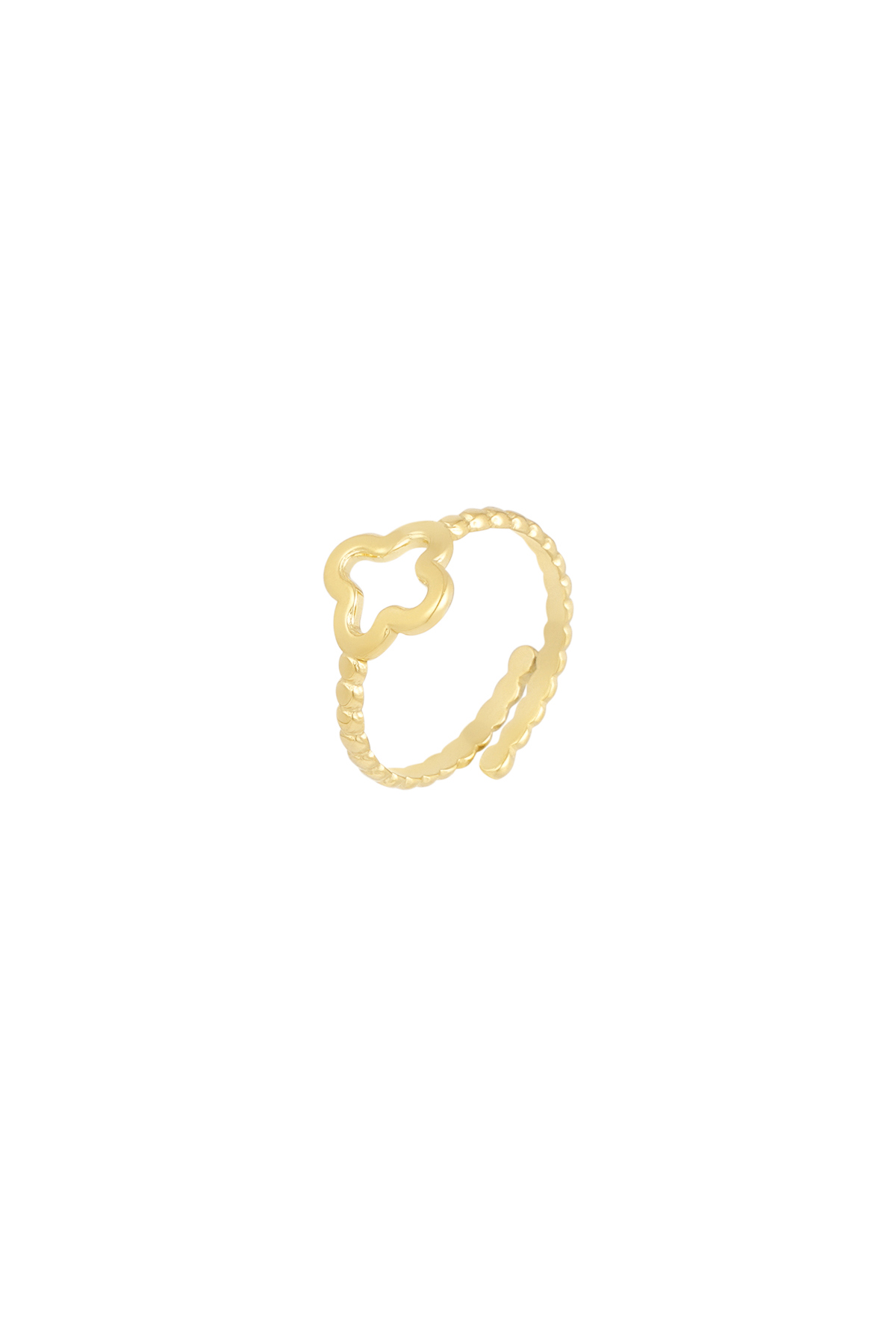 Gedraaide ring met klaver - goud  h5 