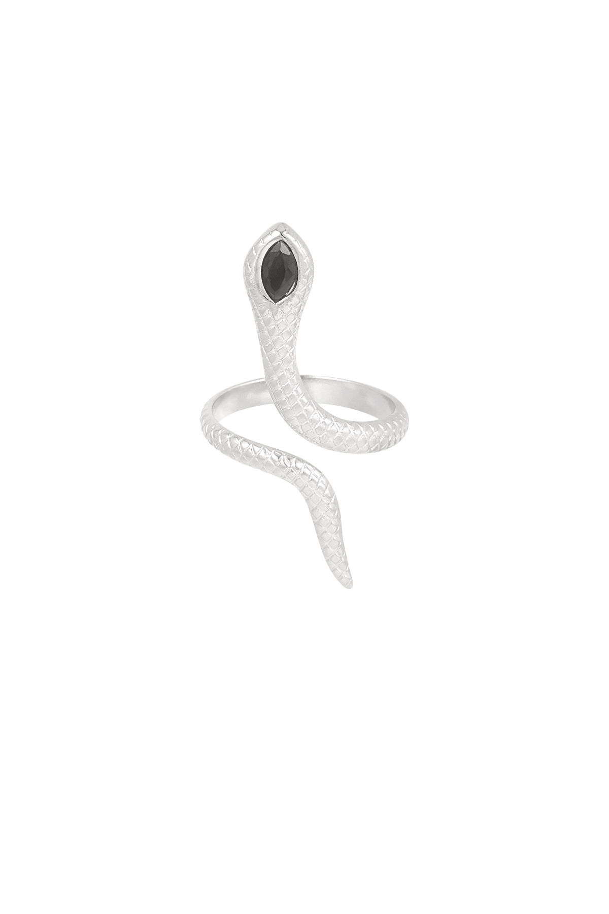 Zwarte slang ring - zilver 