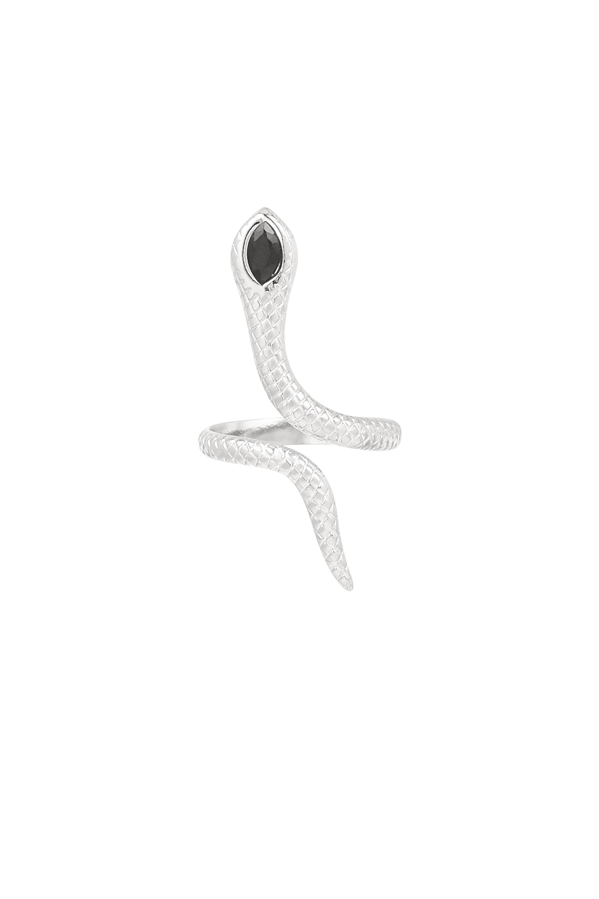 Zwarte slang ring - zilver  Afbeelding4