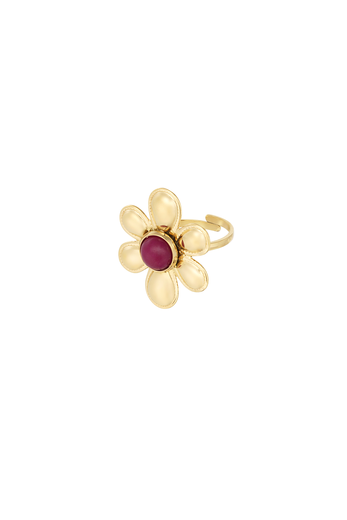 Flower with colored stone ring - burgundy