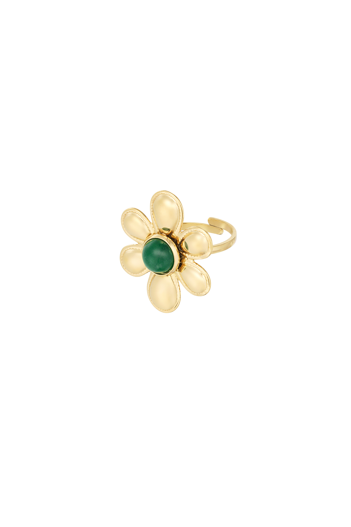 Bague fleur avec pierre colorée - vert h5 