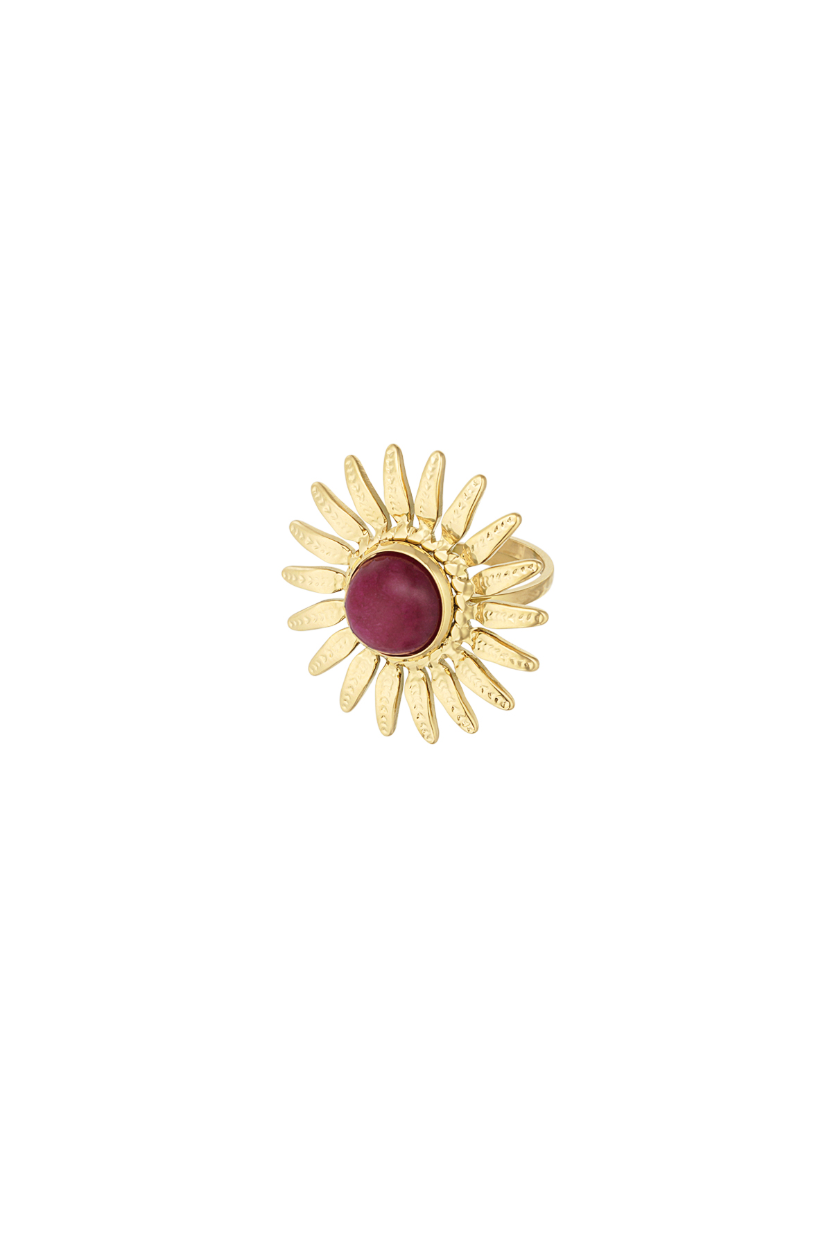 Sun with colored stone ring - red h5 