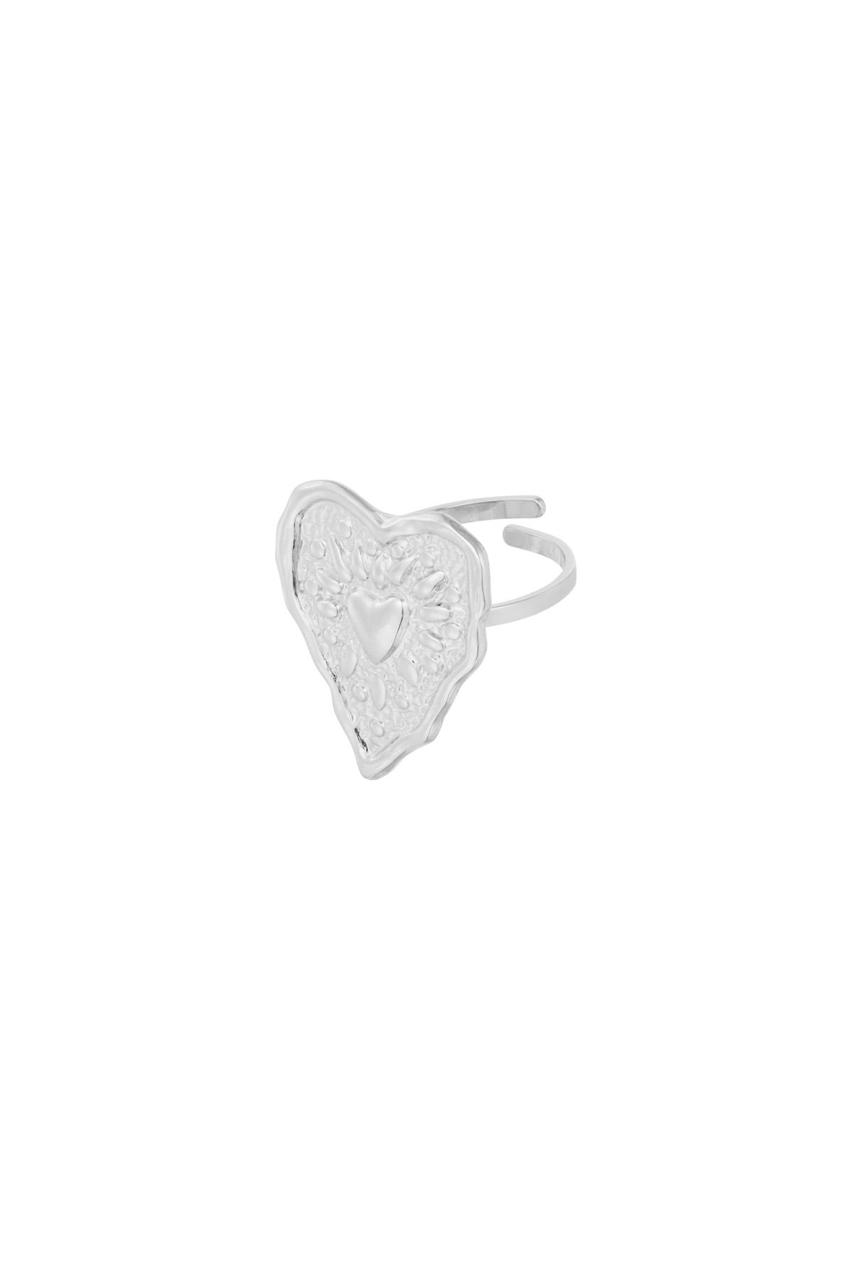 Anillo corazón arrugado - plata h5 