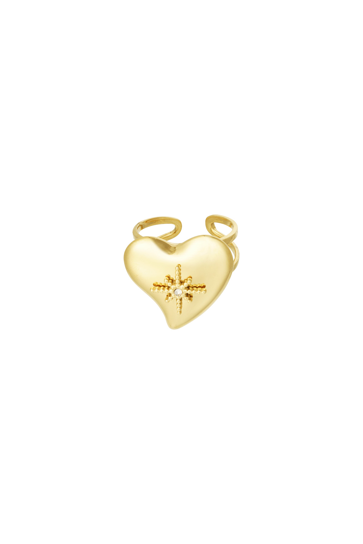 Anello grande cuore con pietra - oro h5 