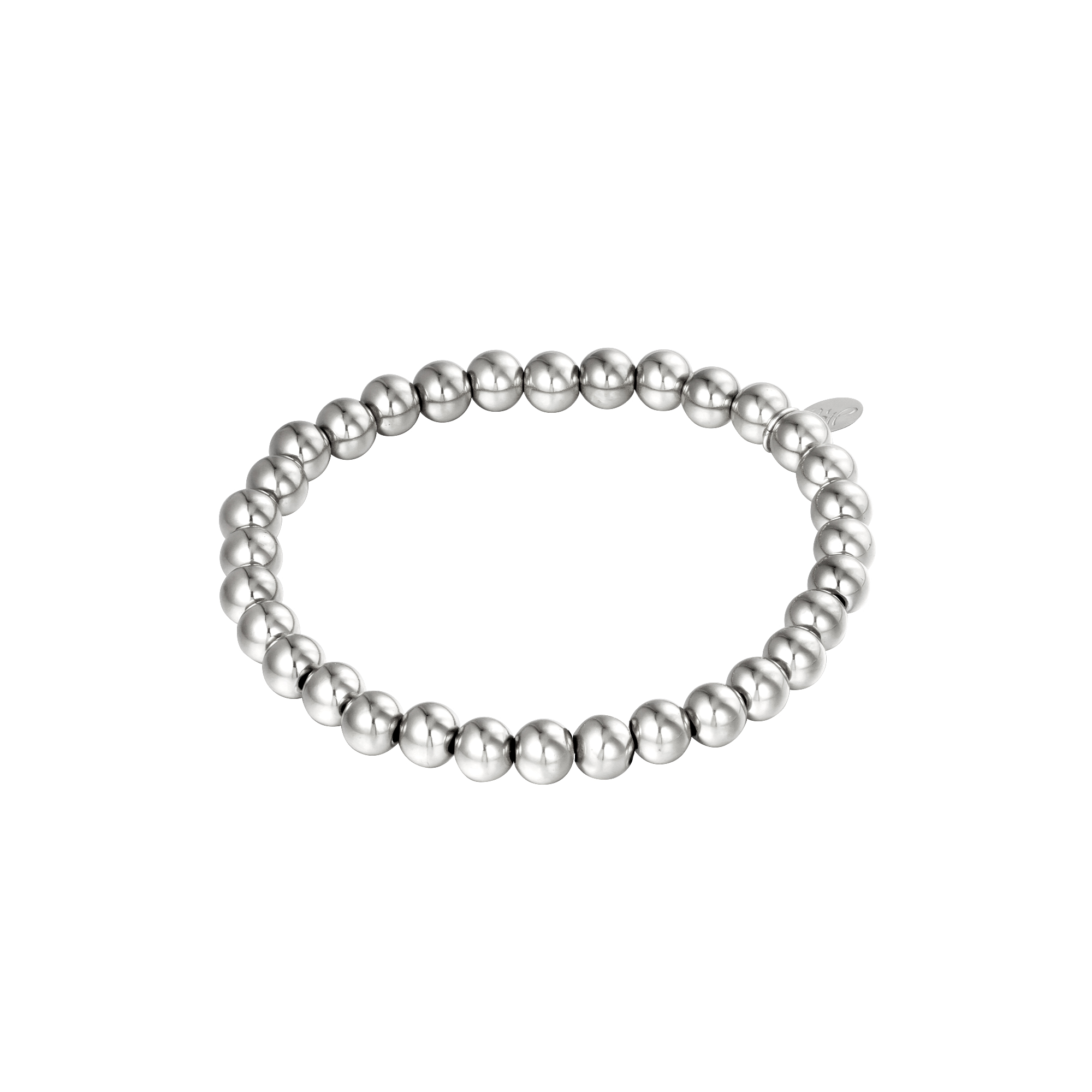 Silver / Bracciale Grandi Perle Argento Acciaio Inossidabile-6MM Immagine2