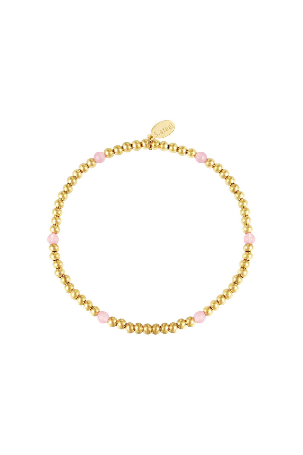 Bracelet Diamond Beads Pink & Gold Stainless Steel 