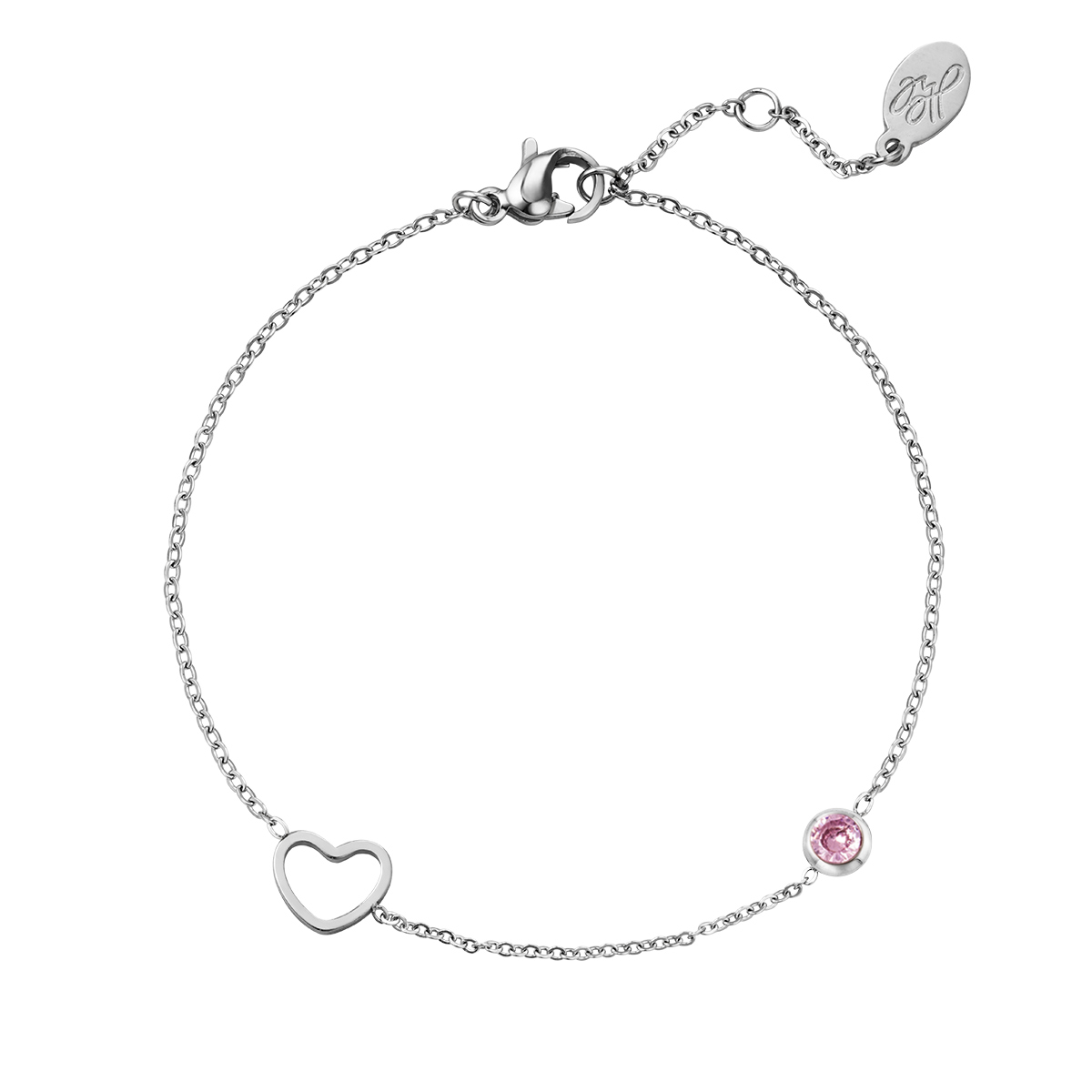 Birthstone bracelet October silver color Pink Stainless Steel h5 