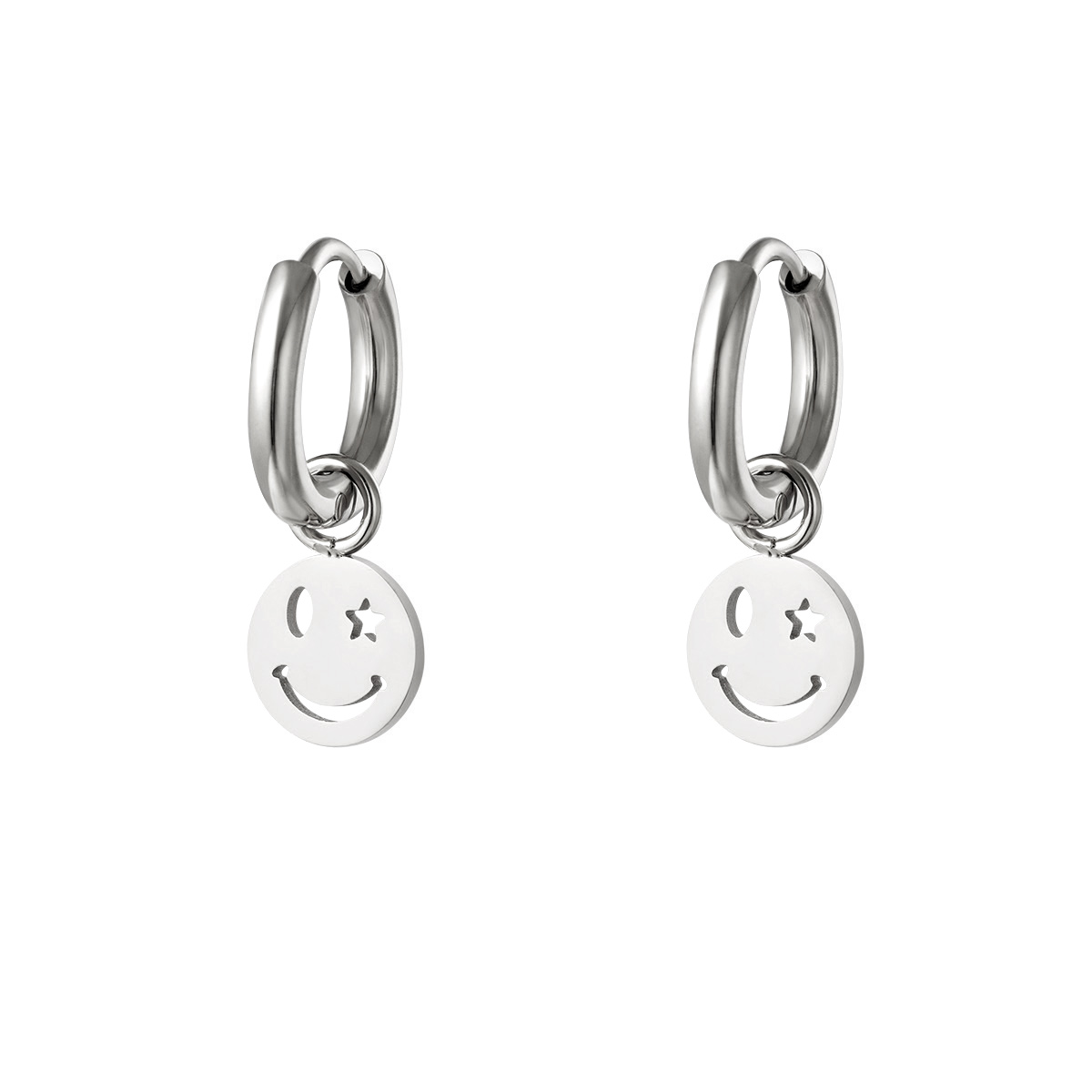 Stainless steel earring smiley and star 