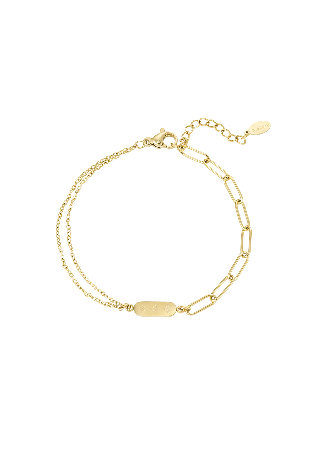 Edelstahlarmband mit Doppelkette und Charm Gold 2