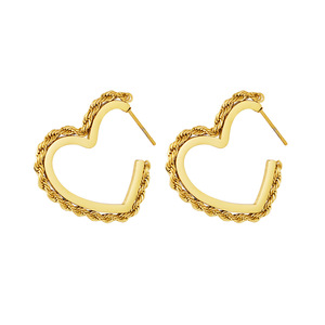 Earrings shackle heart Gold Stainless Steel h5 