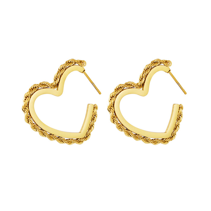Earrings shackle heart Gold Stainless Steel 