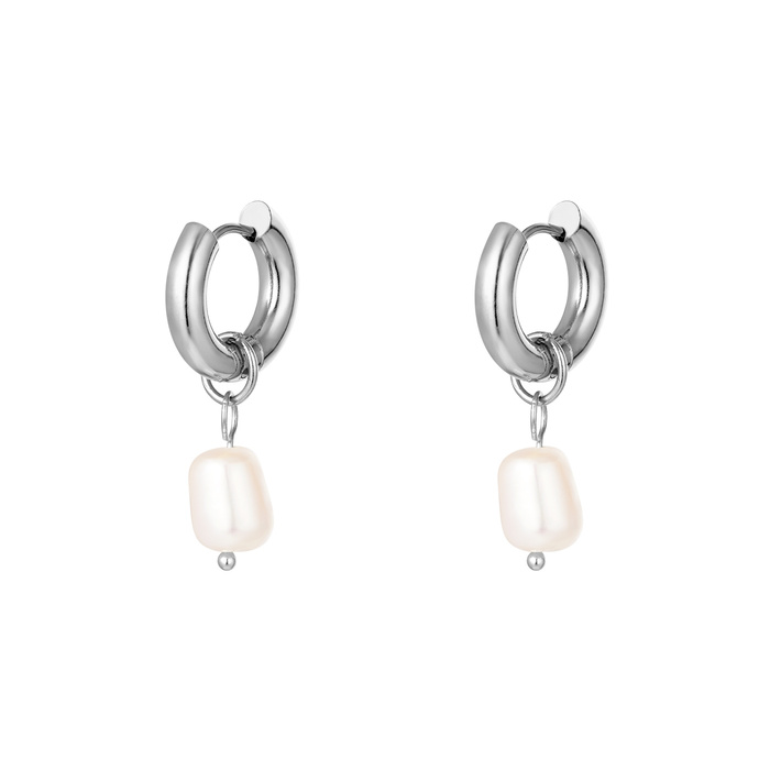 Pendientes de acero inoxidable perlas simples pequeñas Plata 