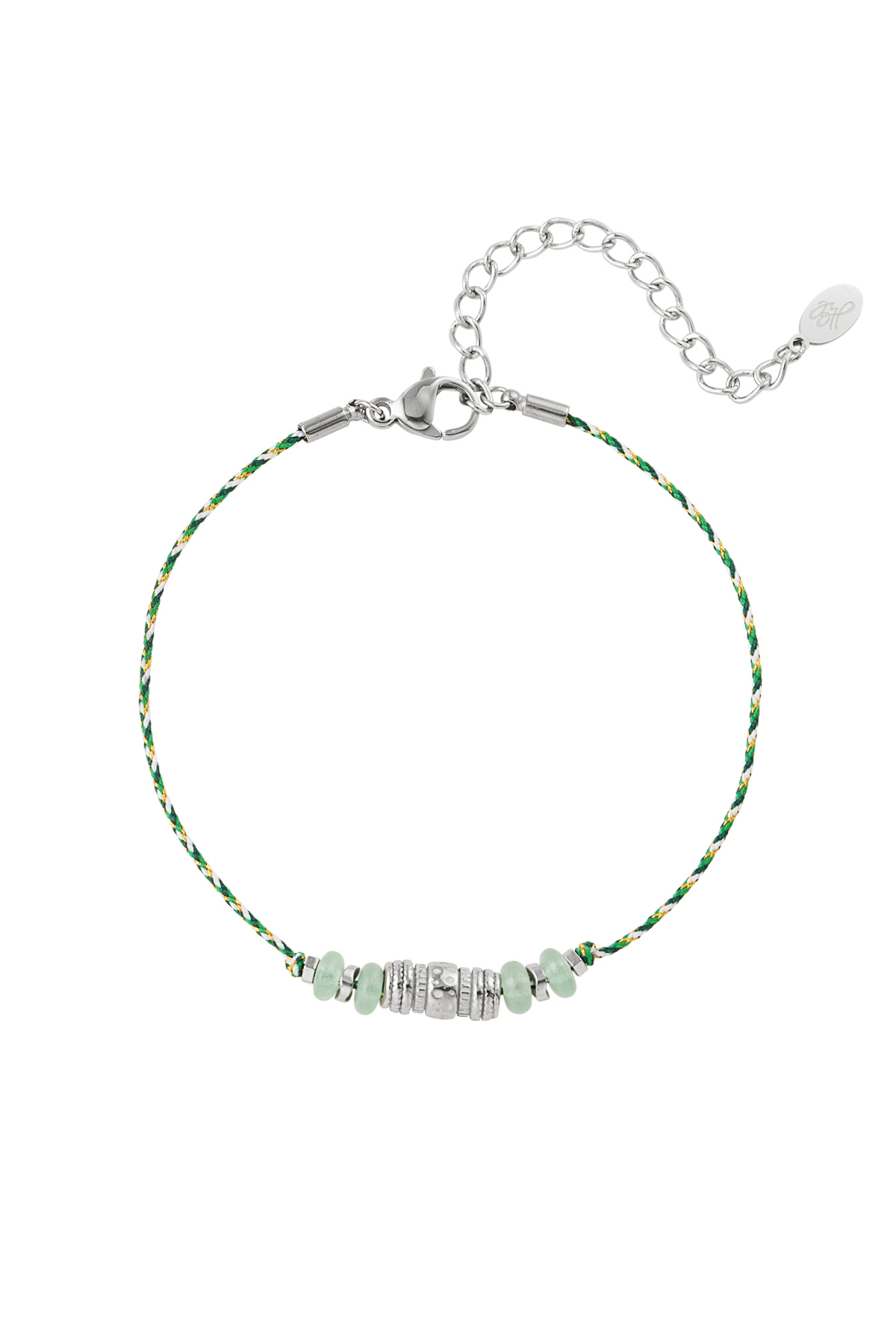 Satin bracelet with natural stones green and silver