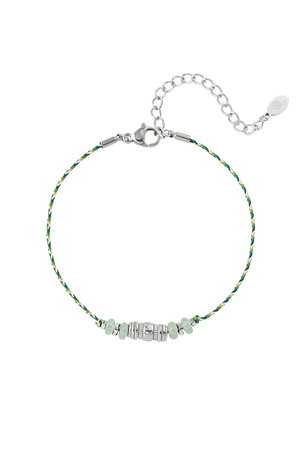 Bracelet en satin avec pierres naturelles vert et argent h5 