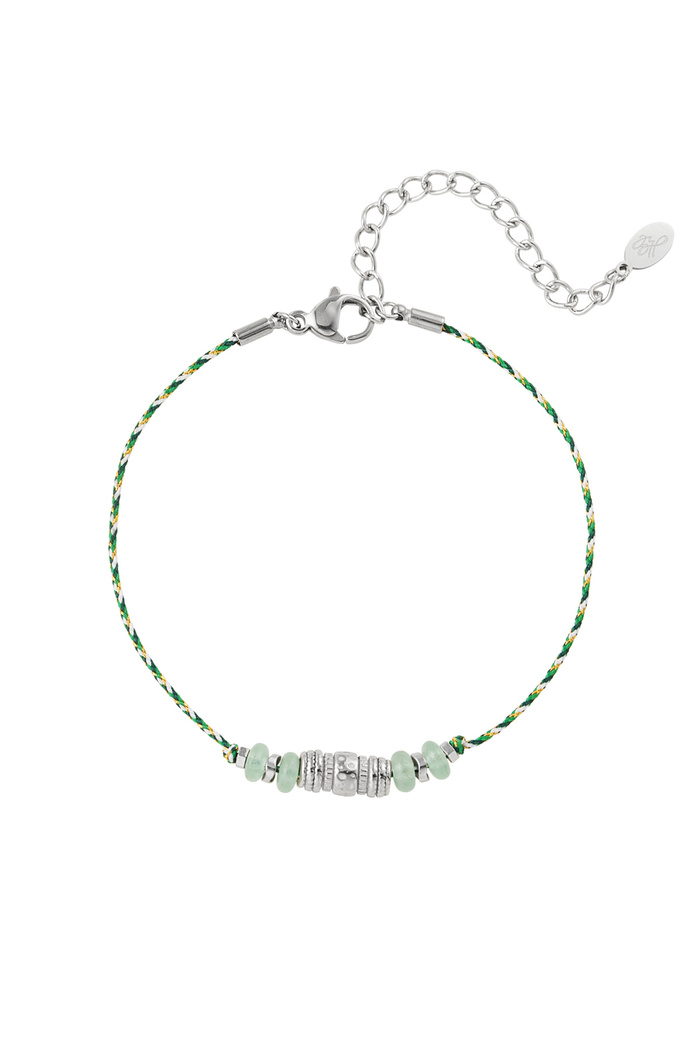 Satin bracelet with natural stones green and silver 