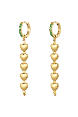 Pendientes cinco corazones - colección #summergirls Verde & Oro Hematita h5 