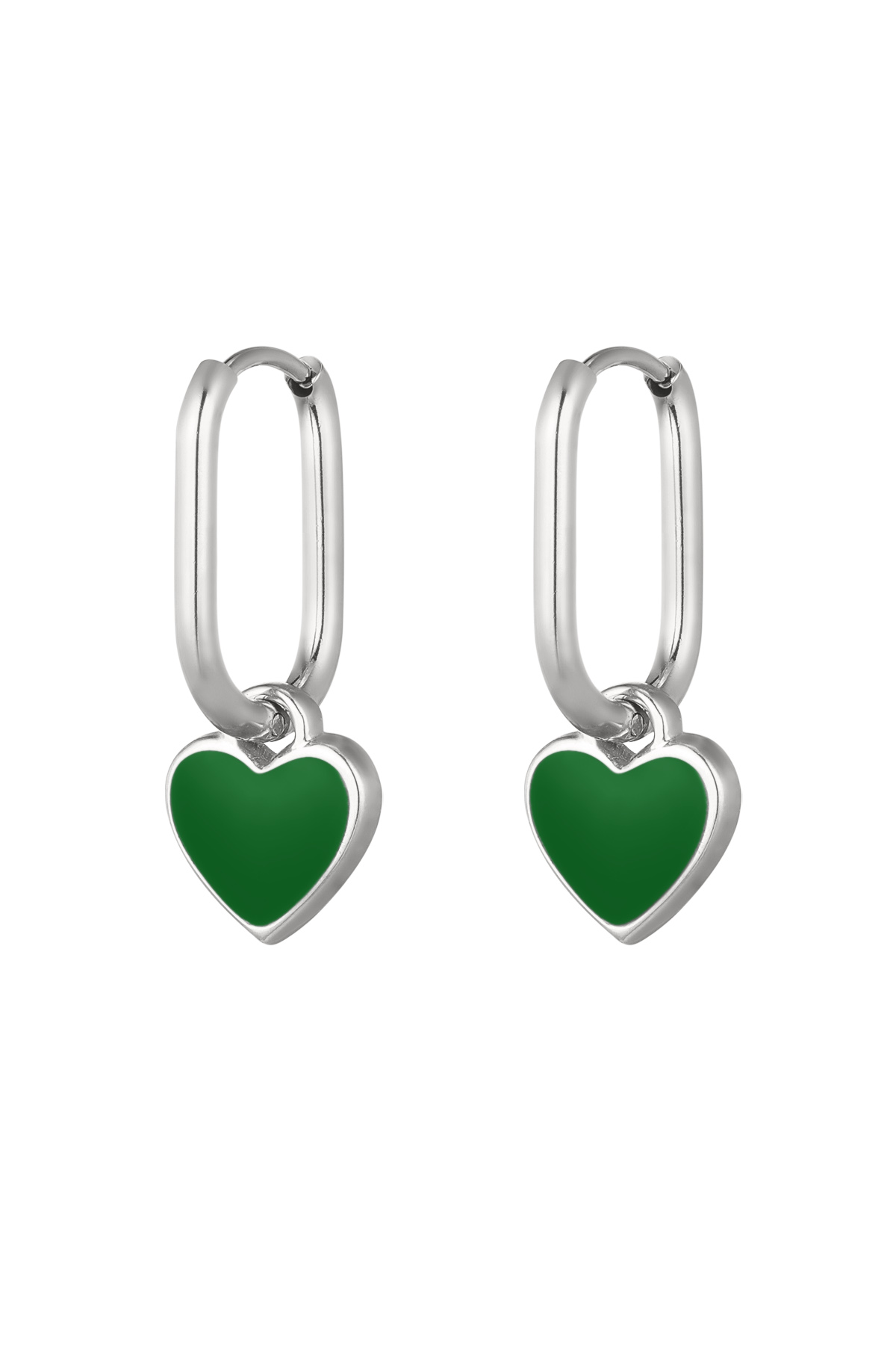 Colored heart earrings Green/Silver color Stainless Steel 2