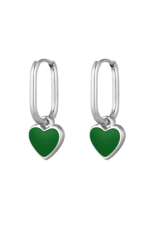 Pendientes corazón de colores Verde/plata Acero Inoxidable h5 