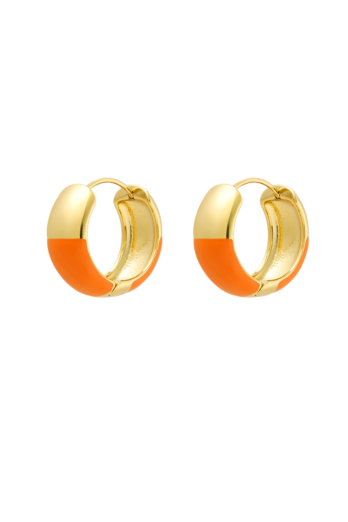 Earrings half colored - Orange & Gold Stainless Steel h5 