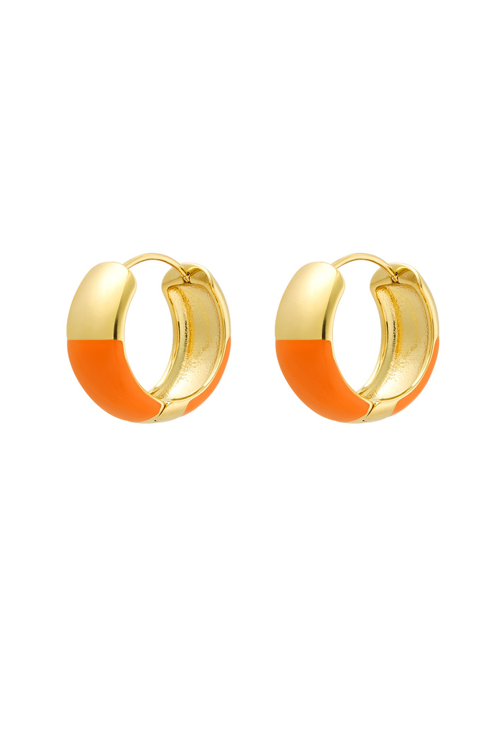 Boucles d'oreilles mi-colorées - Acier Inoxydable Orange & Doré 