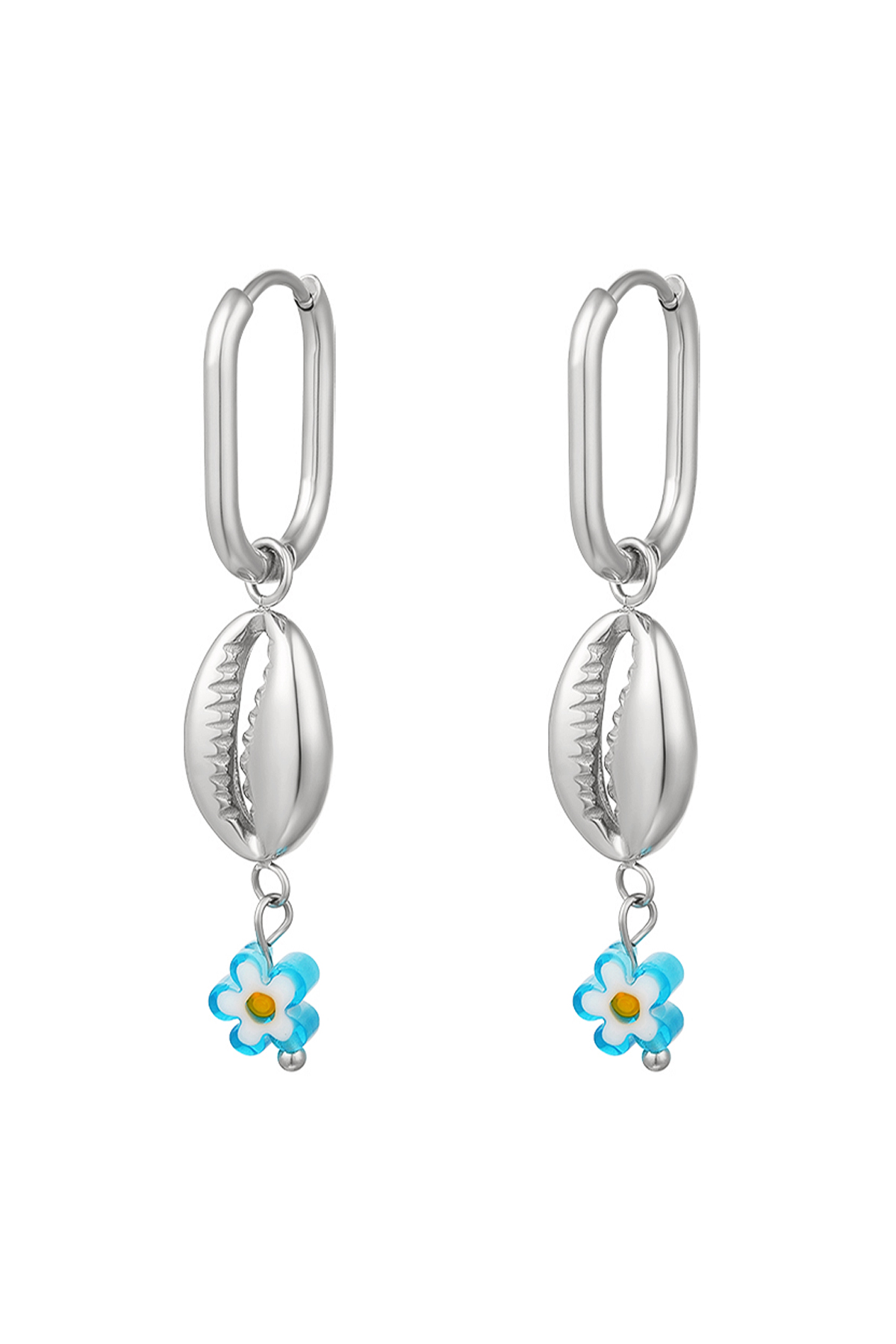 Blue daisy earrings - Beach collection Silver Stainless Steel