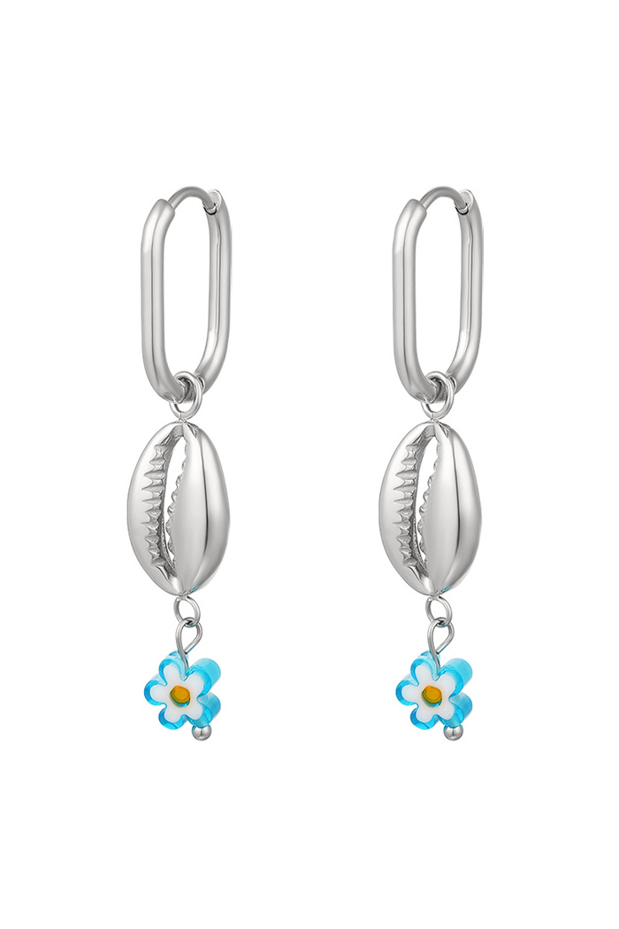 Blue daisy earrings - Beach collection Silver Stainless Steel 