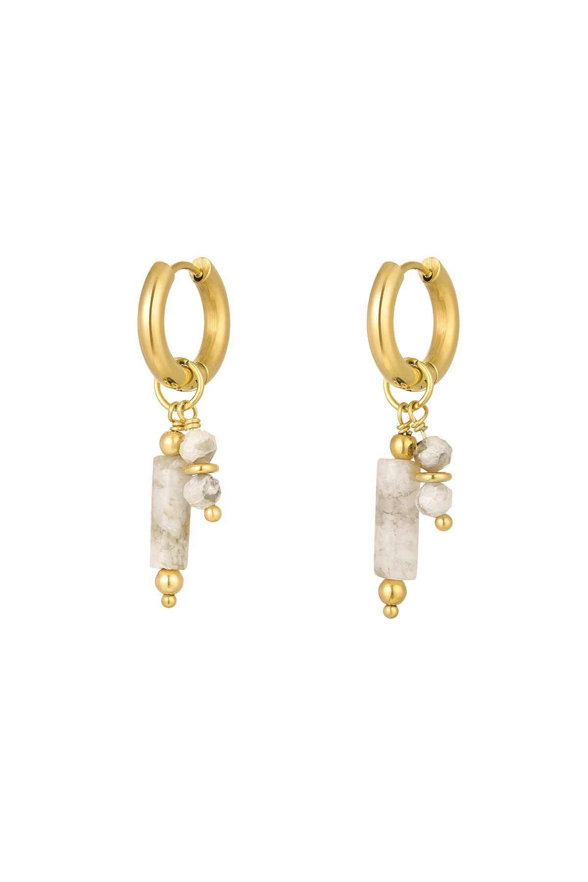 Earrings natural stone charms - beige gold