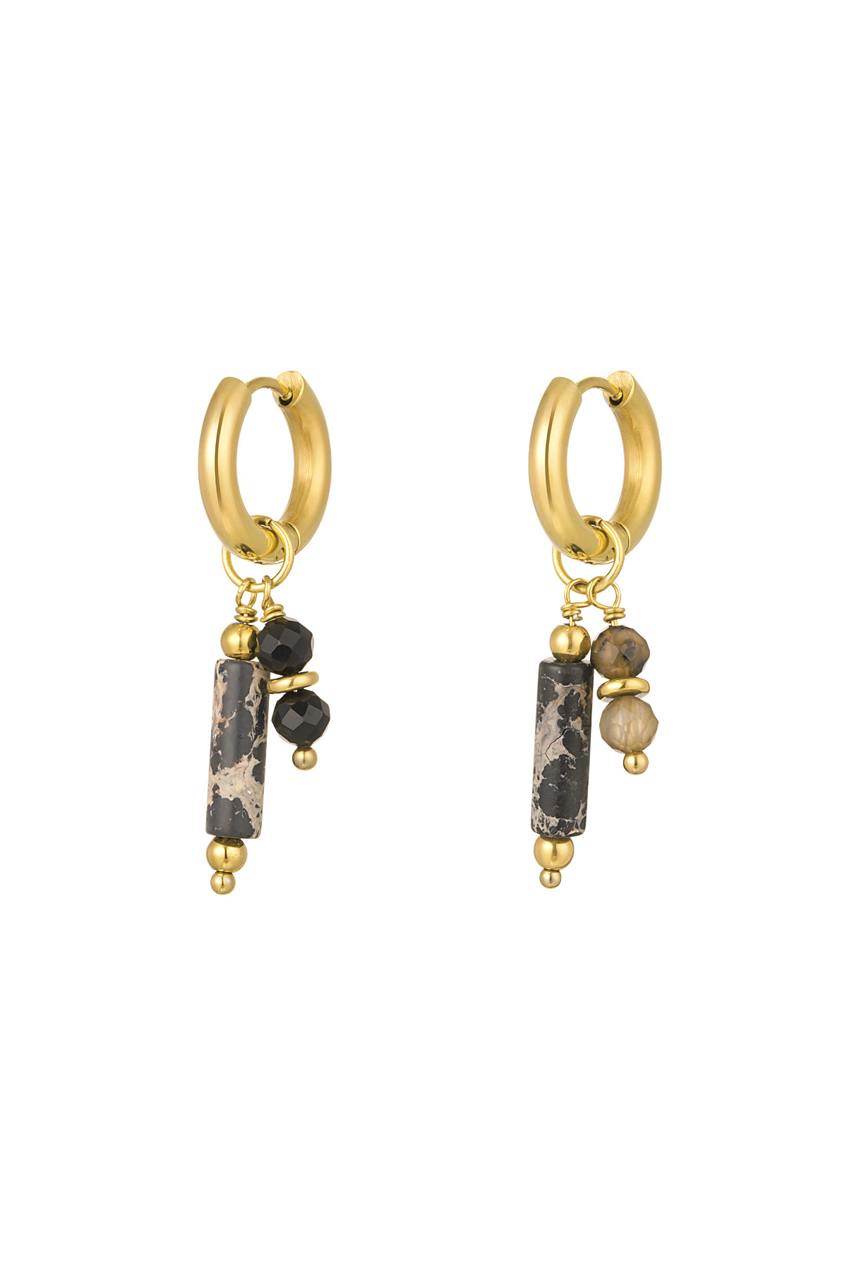 Boucles d'Couleur oreilles breloques pierres naturelles - Couleur or noir 2