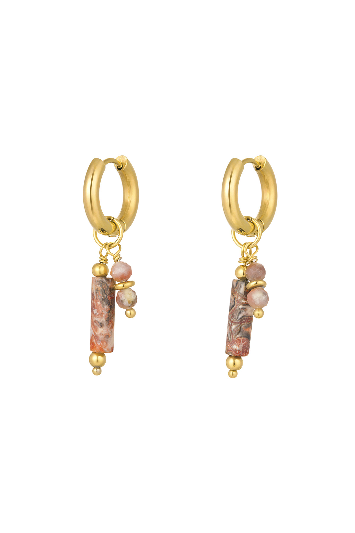 Earrings natural stone charms - red 2