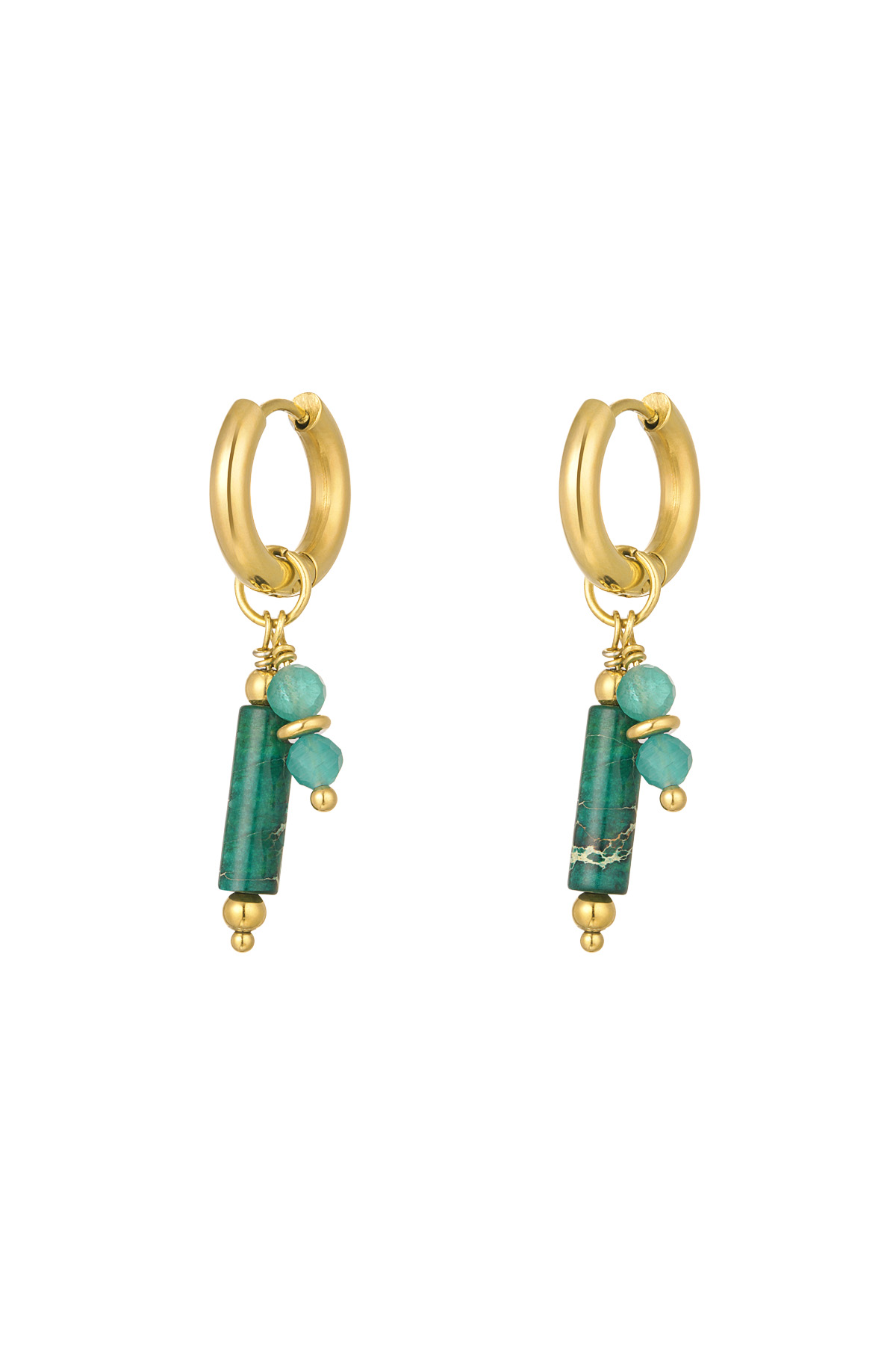 Earrings natural stone charms - green gold
