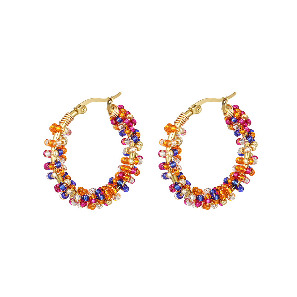 Stainless steel earrings Yehwang Earrings decorated with glass beads