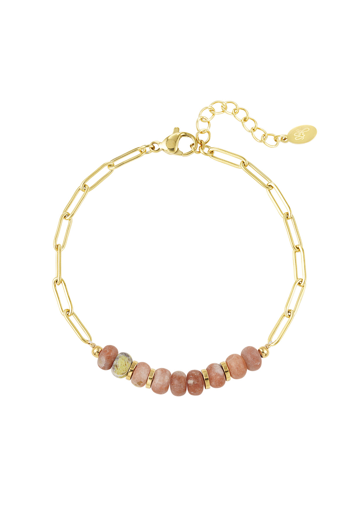 Chunky armband met steentjes roze/goud Stone