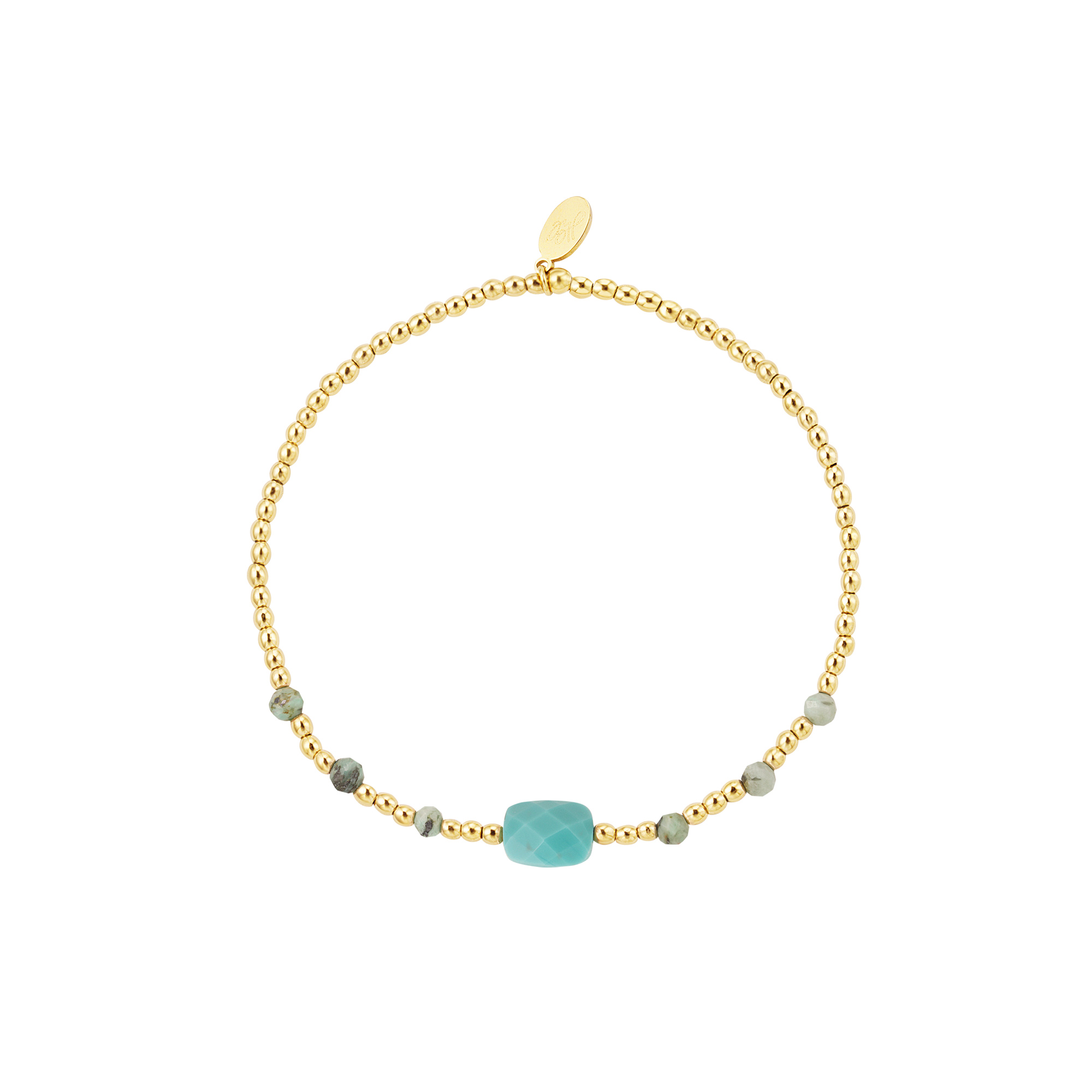 Bracelet perlé avec pierre carrée de couleur