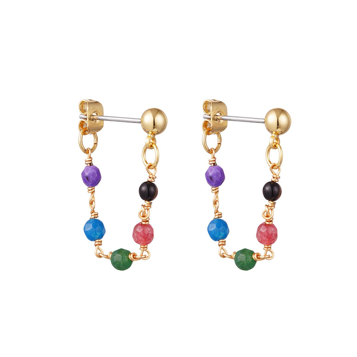 Earrings with chain and stones