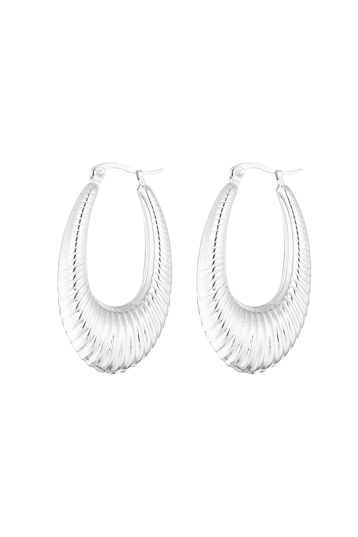 Stainless Steel Geometric Oval Earrings - Silver h5 