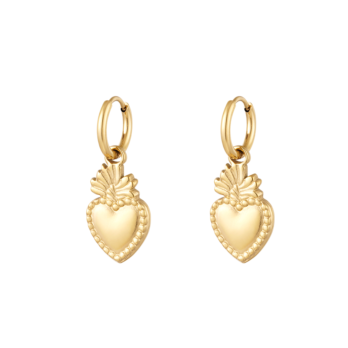 Earrings with heart and feather