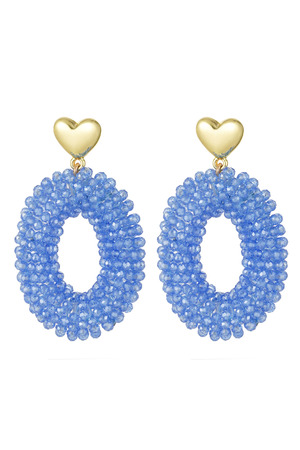 Boucles d'oreilles ovales avec perles et détail coeur métal bleu clair h5 