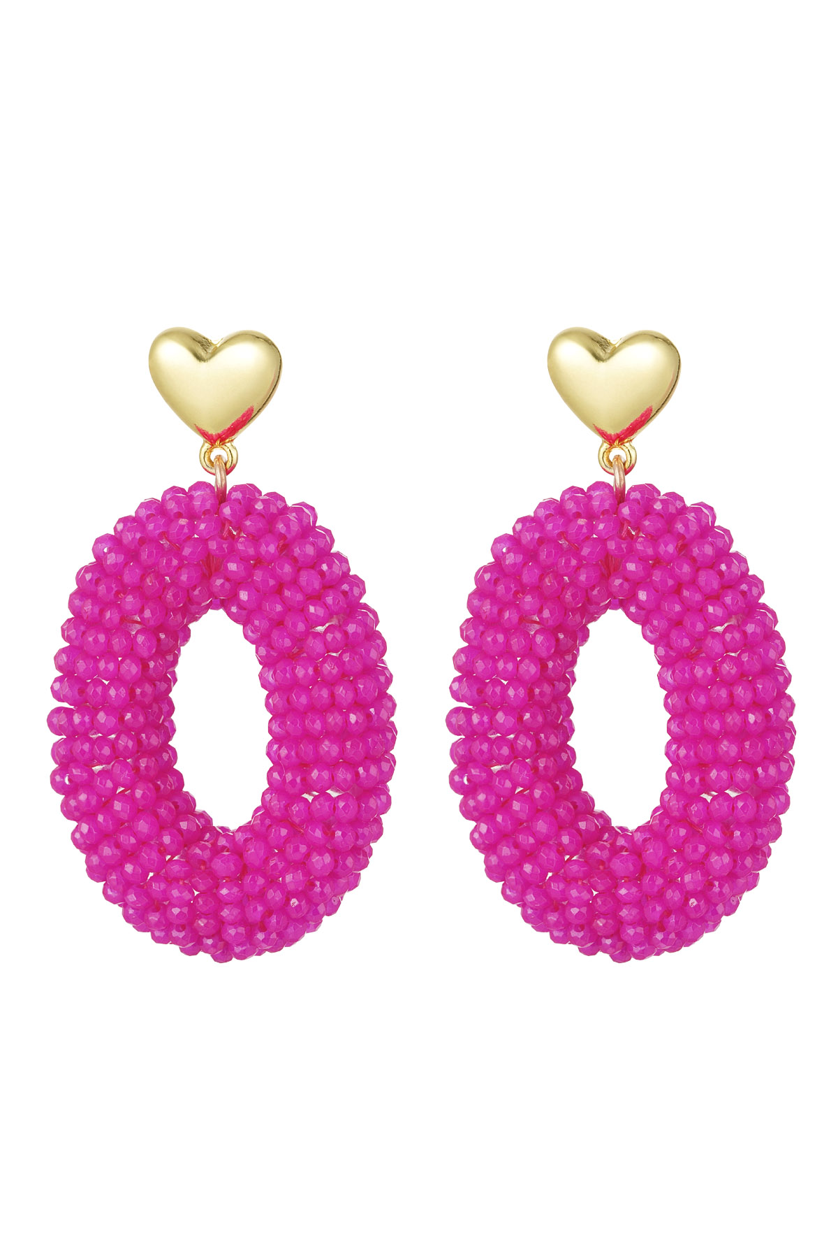 Earrings oval with beads and heart detail fuchsia Metal h5 