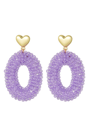 Ovale Ohrringe mit Perlen und Herzdetail lila Metall h5 