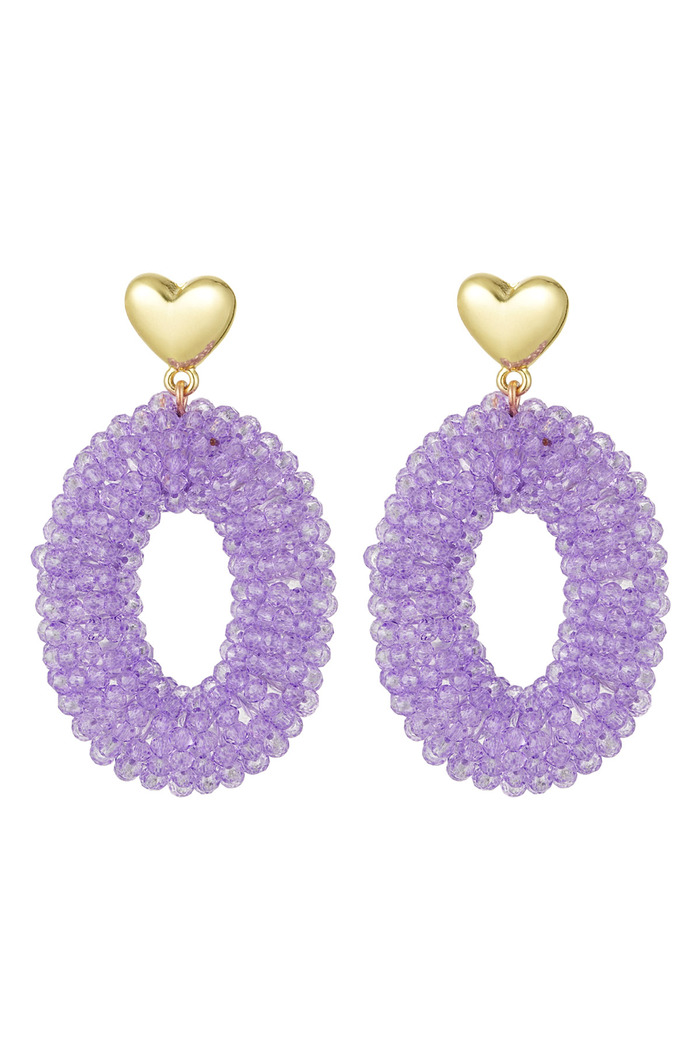 Ovale Ohrringe mit Perlen und Herzdetail lila Metall 