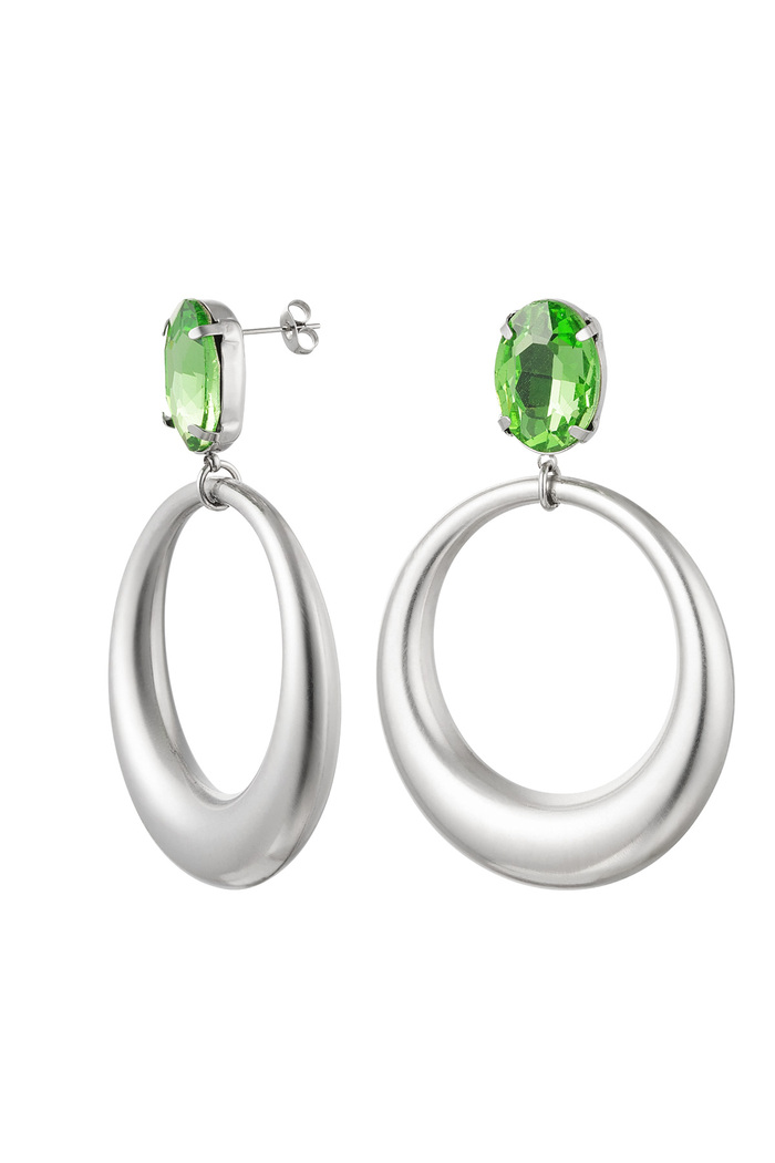 Creoles with glass bead - green/silver Stainless Steel 