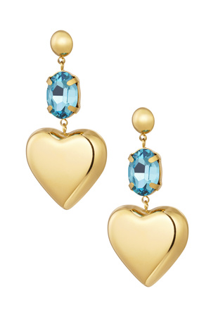 Pendientes corazón con piedra - acero inoxidable dorado/azul h5 