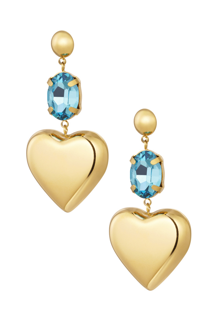 Ohrringe Herz mit Stein - gold/blauer Edelstahl 
