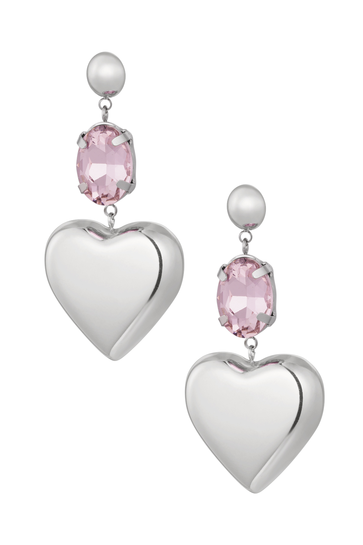 Ohrringe Herz mit Stein - rosa/silberner Edelstahl