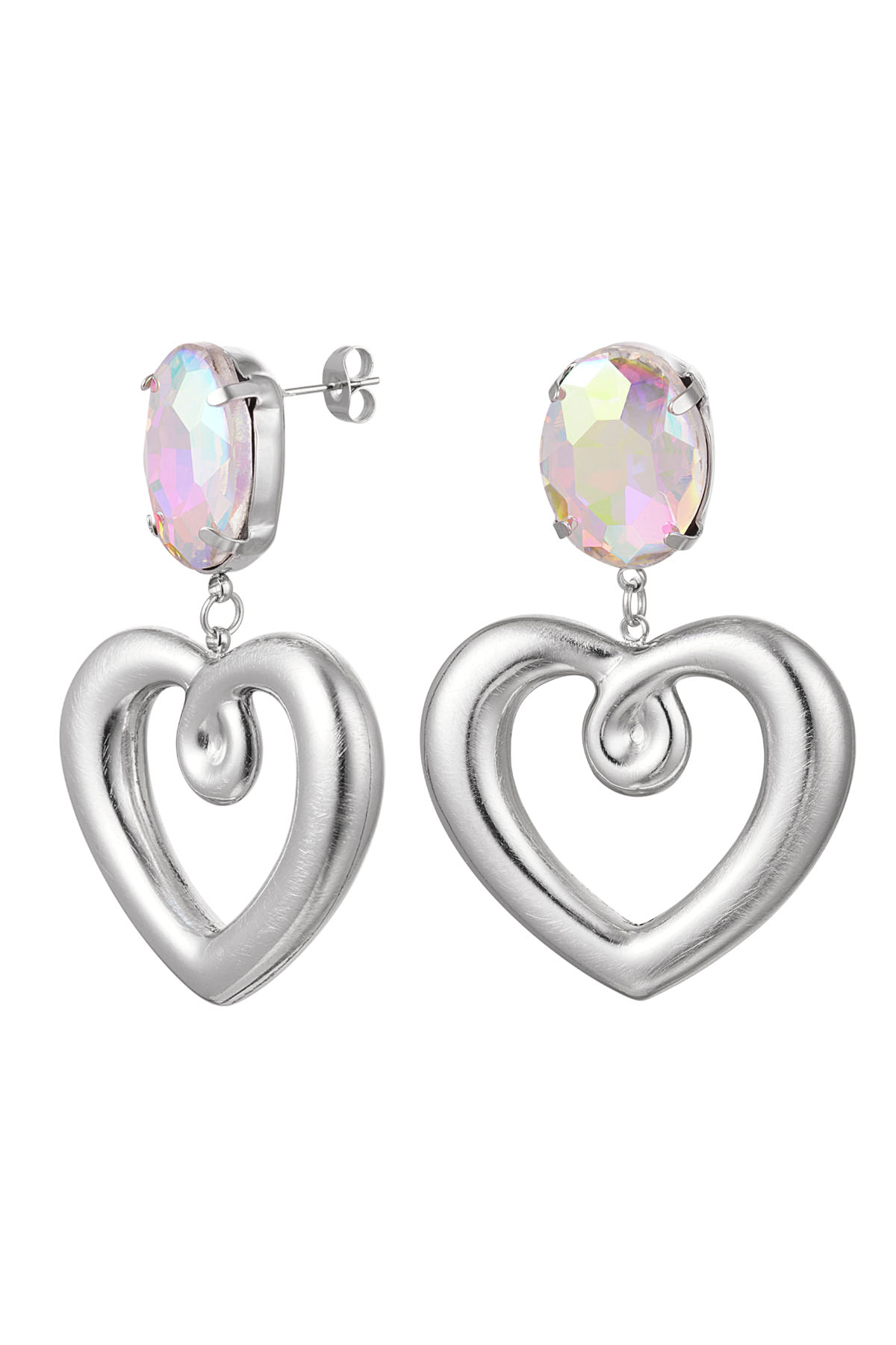 Earrings heart with glass bead - silver color Stainless Steel h5 