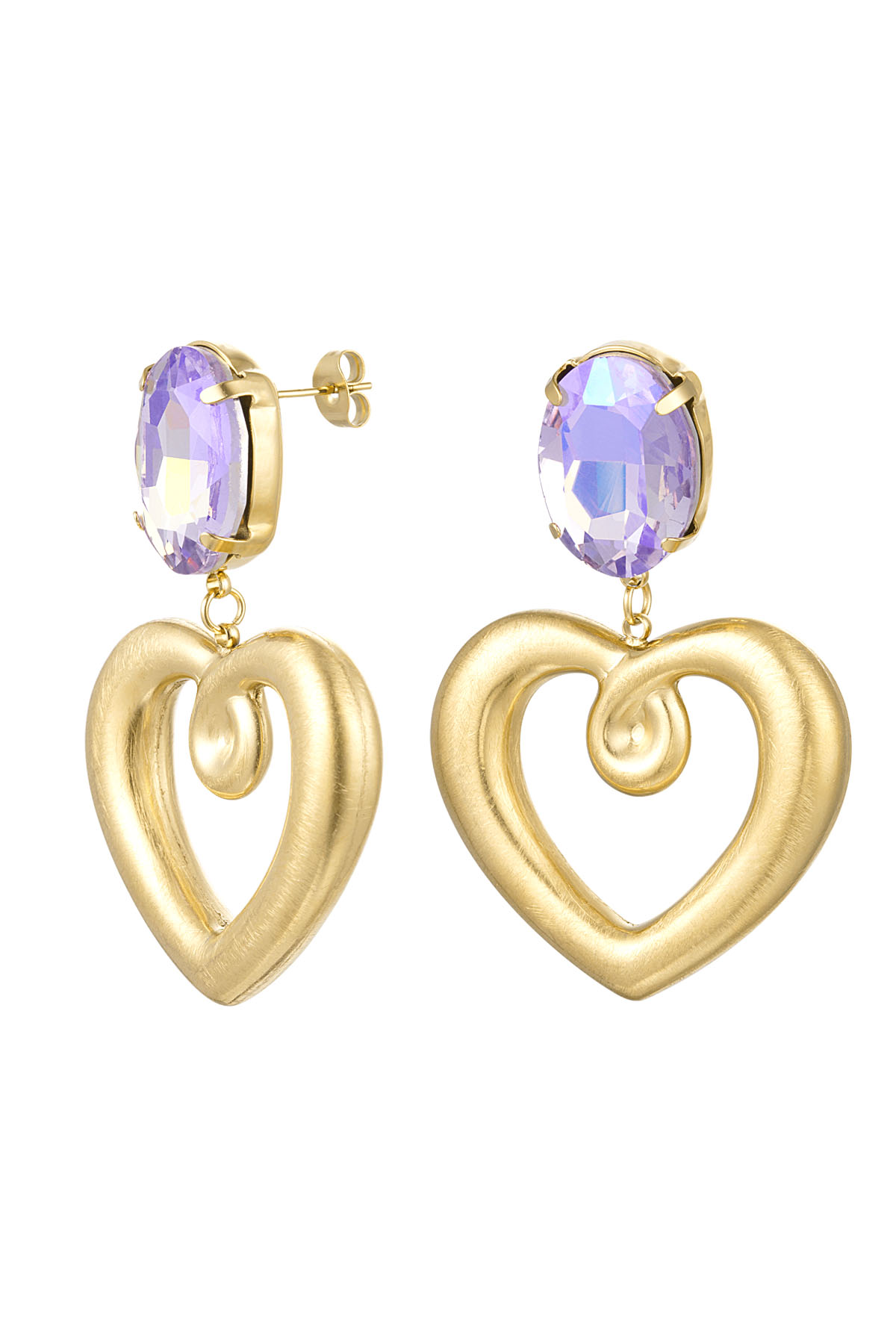 Earrings heart with glass beads - gold Stainless Steel