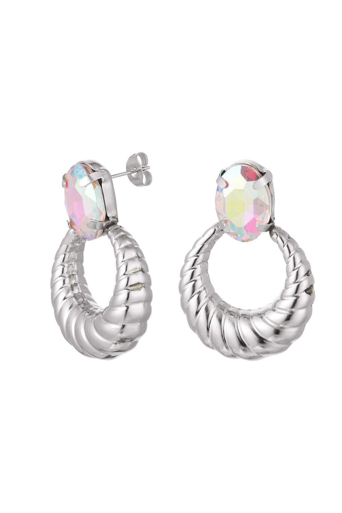 Earrings twist with stone - silver Stainless Steel