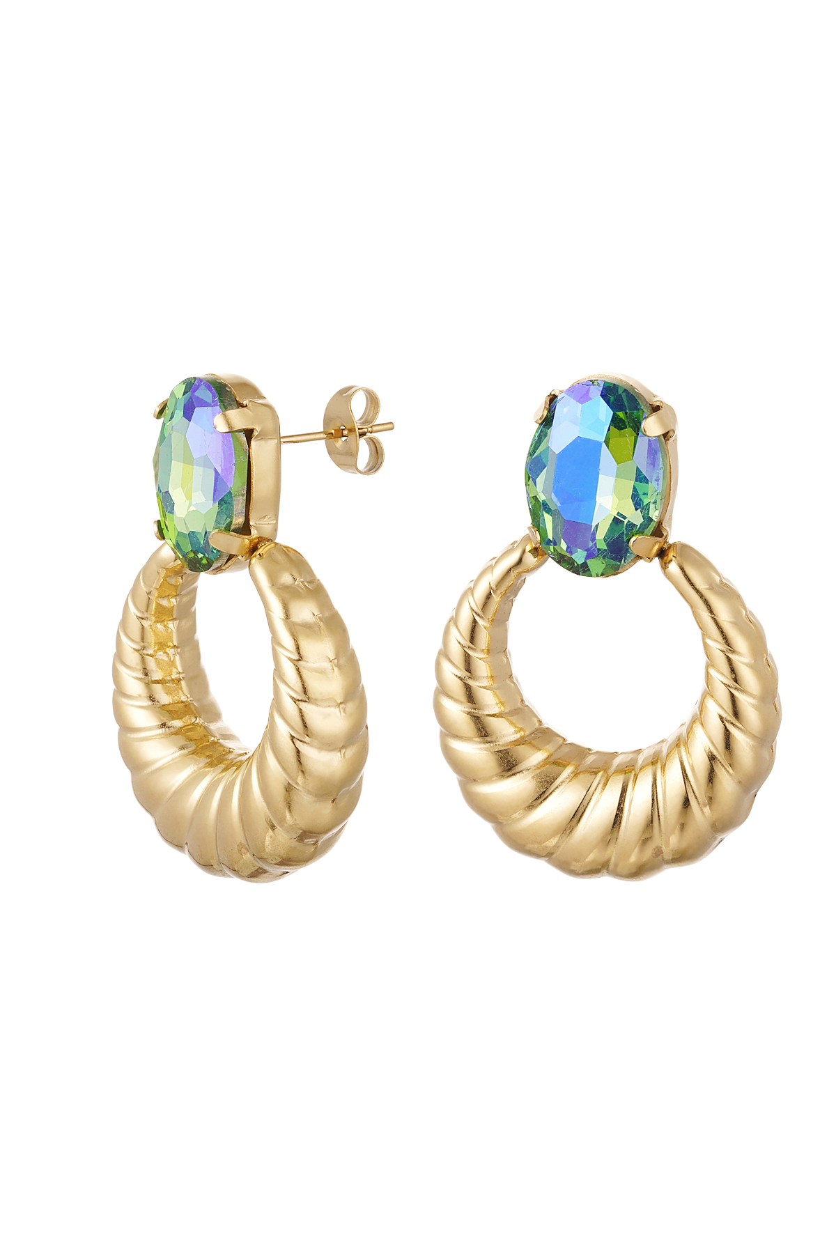 Earrings twist with stone - green & Gold Color Stainless Steel h5 